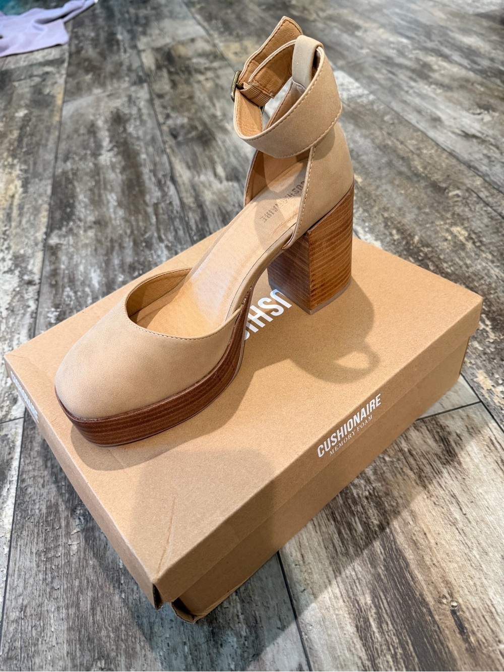 Cushionaire Beige Suede Ankle-Strap Platform Pump